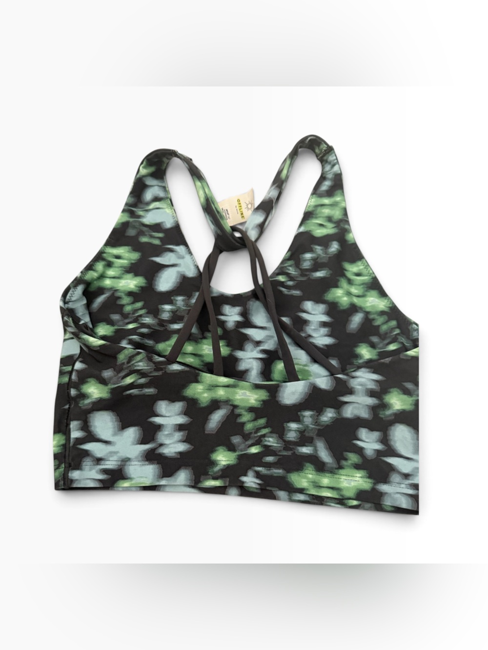OFFLINE by Aerie Floral Strappy Sports Bra Green Black S NWT